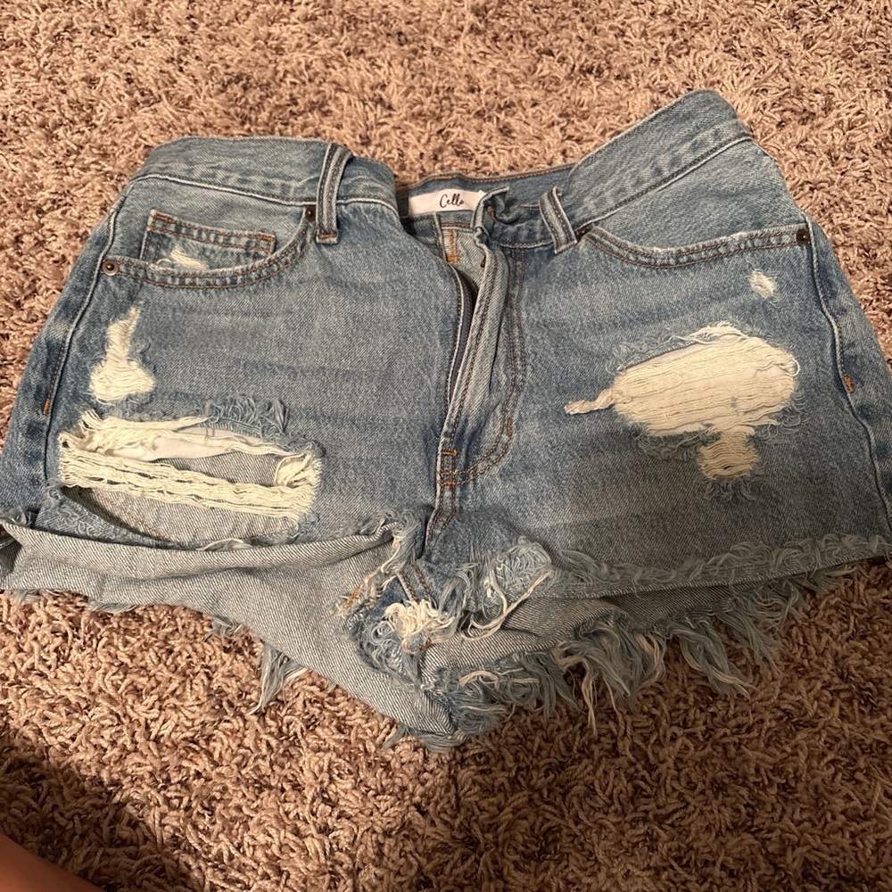 Cello Women's Light Blue Distressed Jean Shorts